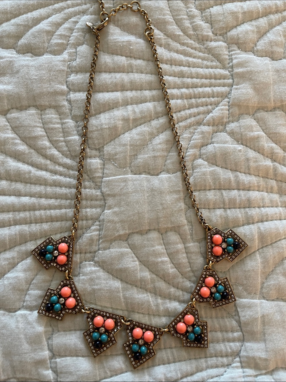 J. Crew Gold-Tone Necklace with Coral and Teal Beads